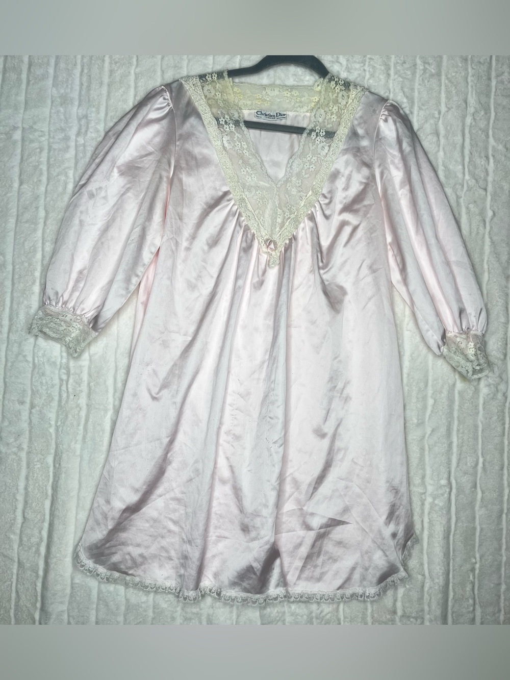 Vintage Christian Dior Lingerie Pink Satin Lace Nightgown Size S/M